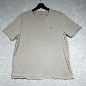 Allsaints T-Shirt Mens XXL Brown Embroidered Logo Brace Crew Neck Short Sleeve